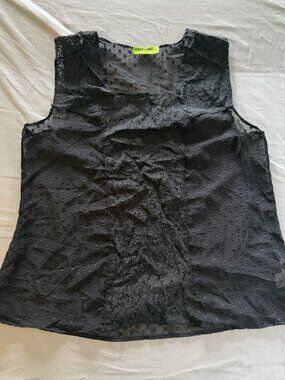 Fresh Brewed Junior's Sheer Black Floral Lace Tank Top X-Large New without Tags